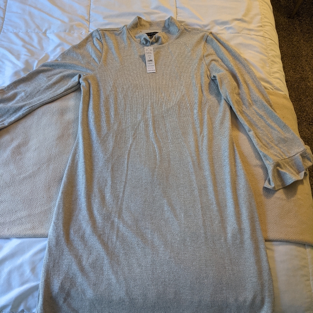 Long sleeve shiny beige dress